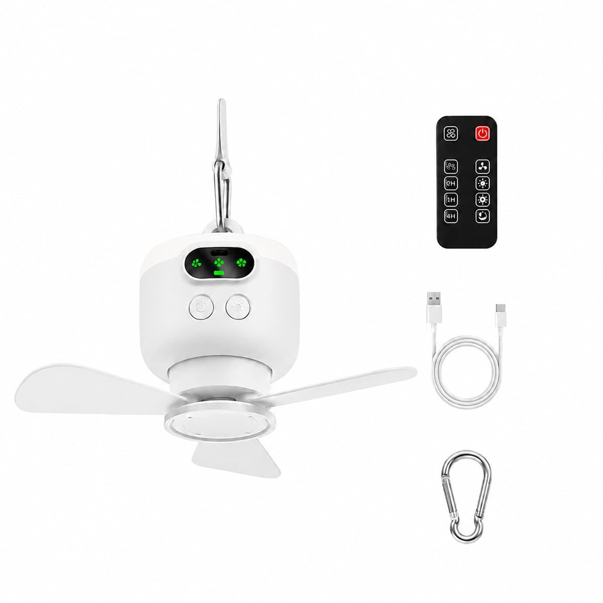 Draagbare Plafondventilator met Licht - Oplaadbare Camping Ventilator met Afstandsbediening - Stille Tentventilator voor Outdoor & Kamperen - Wit — afbeelding 1