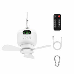 Draagbare Plafondventilator met Licht - Oplaadbare Camping Ventilator met Afstandsbediening - Stille Tentventilator voor Outdoor & Kamperen - Wit — thumbnail 1