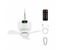 Draagbare Plafondventilator met Licht - Oplaadbare Camping Ventilator met Afstandsbediening - Stille Tentventilator voor Outdoor & Kamperen - Wit