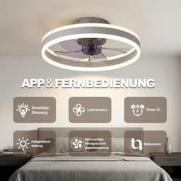 LED-plafondventilator met verlichting- platte plafondventilator met verlichting- 6 snelheden en omkeerbare windrichting voor alle seizoenen- dimbare LED- 40 cm — thumbnail 2