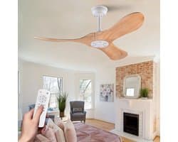 Plafondventilator Geruisloze Omkeerbare Gelijkstroommotor 42 Inch Hout En Metaal Wit Natuurlijk Met Afstandsbediening En Timer