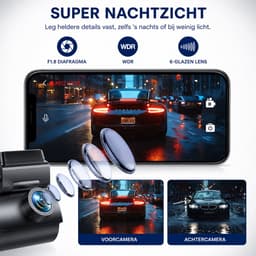 4K Dashcam met Voor- en Achtercamera - Wifi, Nachtzicht en 64GB SD-kaart — thumbnail 2