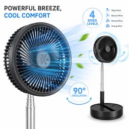 3-1 Ventilator Staand - Tafelventilator - Vloerventilator USB-C - 4 Standen - Draadloos en Geluidloos Fluisterstil - Fans - Staande Mini Ventilator - Kleine Statiefventilator - Aircooler - Mobiele Airco - 19,5 x 19,5 x 2,5 cm - zwart — thumbnail 2
