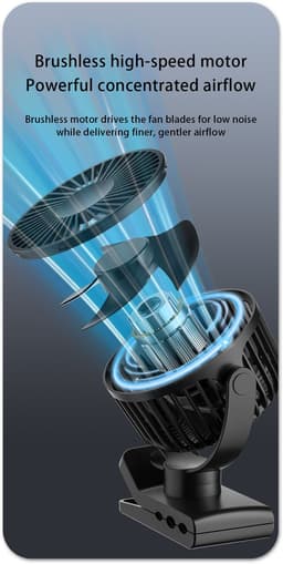 Air & Flow Mini Ventilator - Krachtige Draadloze Fan op Batterijen - USB-C Oplaadbare Ventilator - Draadloos & Oplaadbaar - voor Bureau, Auto, of naast je bed - Zwart — thumbnail 2