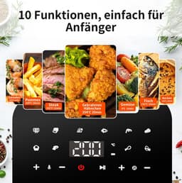 Airfryer - Heteluchtfriteuse - Gezond Koken - 10 Multifunctionele Programma's - 4.5 Liter - Zwart — thumbnail 4