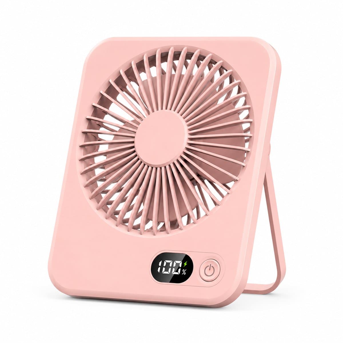 Oplaadbare USB-C Tafelventilator met LED Display, Vouwbaar en Stil, 180° Verstelbare Mini Ventilator voor Kantoor en Thuisgebruik, 2000mAh Accu - Roze — afbeelding 1