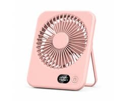 Oplaadbare USB-C Tafelventilator met LED Display, Vouwbaar en Stil, 180° Verstelbare Mini Ventilator voor Kantoor en Thuisgebruik, 2000mAh Accu - Roze
