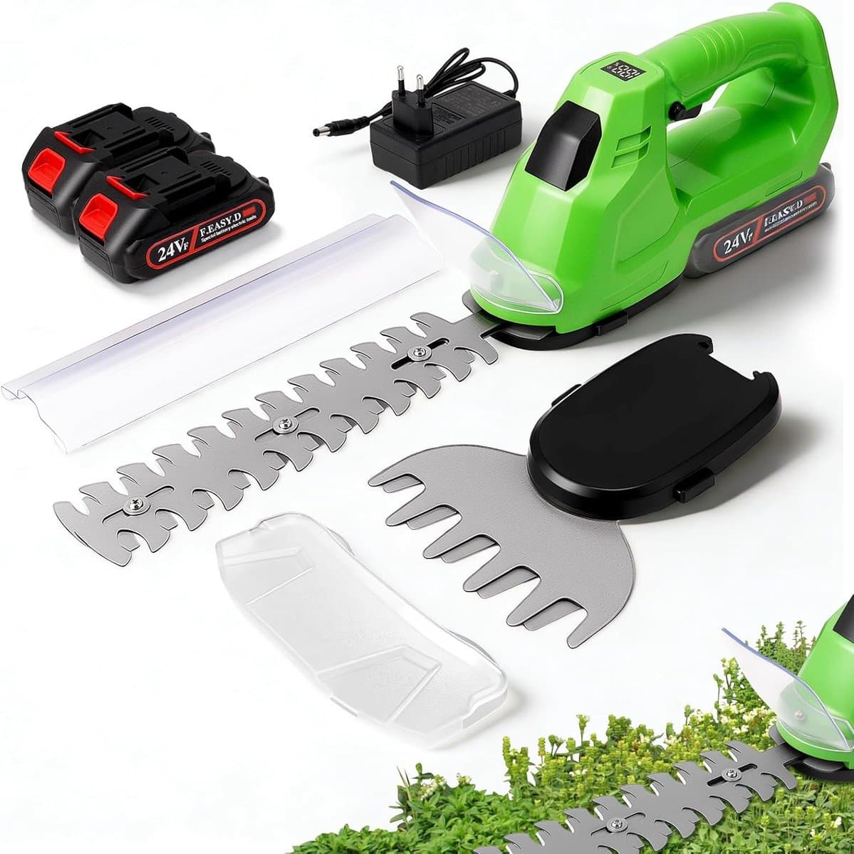 SnelShoppen - 2-in-1 Accu Heggenschaaf en Grasmaaier 21 V Borstelloos met 2 Accu's en Oplader, Elektrische Hegefrees met 2 Bladen (32 cm Heggenmes + 1 — afbeelding 1