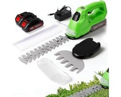 SnelShoppen - 2-in-1 Accu Heggenschaaf en Grasmaaier 21 V Borstelloos met 2 Accu's en Oplader, Elektrische Hegefrees met 2 Bladen (32 cm Heggenmes + 1