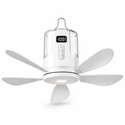 Ophangbare Camping Ventilator - Plafondventilator met Lamp - Opvouwbare Bladen - 10800 mAh - 4 Snelheden - Afstandsbediening - Timer 1-12 Uur - RGB Licht - Wit — thumbnail 1