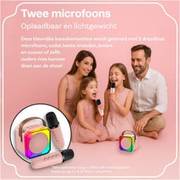 Karaoke Set voor Kinderen met Bluetooth Speaker van MMOBIEL – Met 2 Draadloze Microfoons, LED-verlichting, Geluidseffecten – Feest, Cadeau voor Meisje, Jongen, Kinderen 3+ jaar – Roze — thumbnail 4