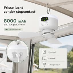 Lapamax Oplaadbare Hangventilator met Lamp - 8.000 mAh - 4 Snelheden - Afstandsbediening en Timer - Campingventilator voor Tent en Camper - Grijs - Ø 27 cm — thumbnail 4