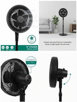 Krachtige Ventilator - Statiefventilator - Tafelventilator- 85W - 25CM - 3 Snelheden - Zwart — thumbnail 2