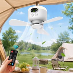 Lapamax Camping Ventilator met LED Verlichting Ø27 cm – 8000mAh Oplaadbare Accu – Tent Ventilator met Afstandsbediening en Timer – 4 Snelheden & 3 Lichtstanden – Stille DC Motor – ventilator camper Voor Tent, Caravan, Camper en Overkapping – Wit — thumbnail 1