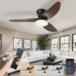 Lapamax Landelijke Houtlook Plafondventilator met Lamp Ø100 cm–Smart Plafondlamp met Ventilator met App en Afstandsbediening-Afstandsbediening-3 Kleurtemperaturen-6 Snelheden en Geheugenfunctie-Voor Woonkamer, Slaapkamer en Kantoor-Kristallen Lamp — thumbnail 1