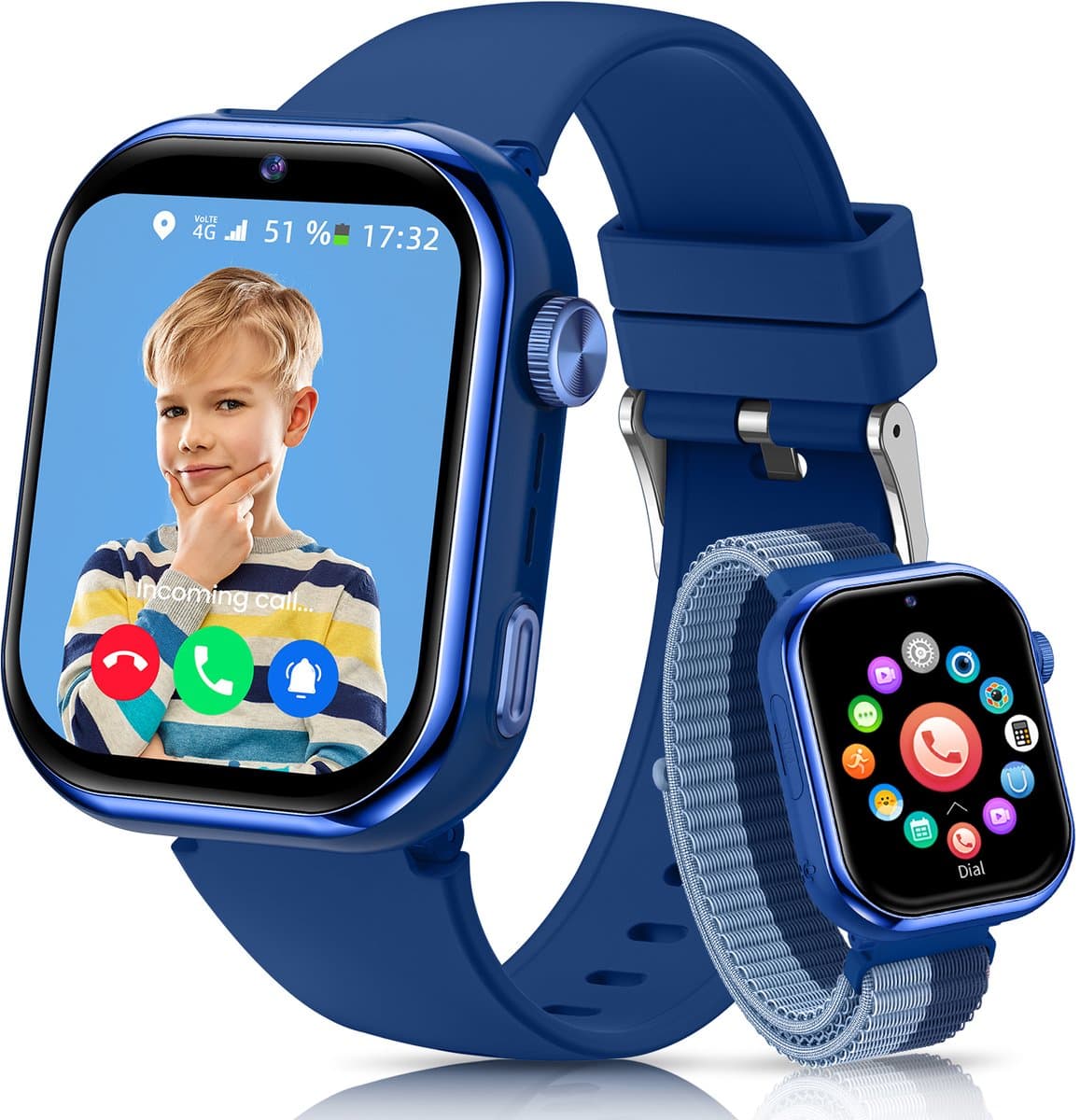 FOSMET 4G Smartwatch Kinderen - 2026 - GPS Horloge Kind met Telefoonfunctie - 1,83 Inch - SOS Knop & Videobellen - Dubbele Camera 3 MP - 1000mAh - Voor 4-12 Jaar - Voor Jongens - Android & iOS - Blauw — afbeelding 1