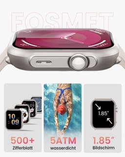 FOSMET Smartwatch - Smartwatches - 1,83inch - Dames en Heren - Stappenteller Horloge - Hartslagmeter - Bloeddrukmeter - Slaapmonitor - Saturatiemeter - Belfunctie - 100+Sportmodi - Temperatuurmeting,55 Dagen Batteri - Elke Smartphone - Titaniumzilver — thumbnail 2