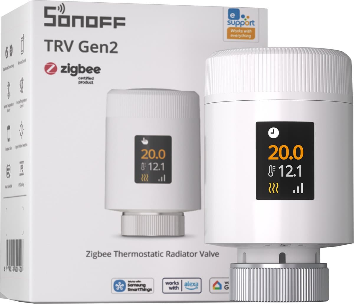 SONOFF TRV-ZBT Gen2 Zigbee-thermostatische radiatorkraan,kleiner,IPS kleuren‑display,Ultrastille werking,Kalk‑ & vorstbeveiliging, kinderslot,3 onafhankelijke temperatuurprogramma's — afbeelding 1