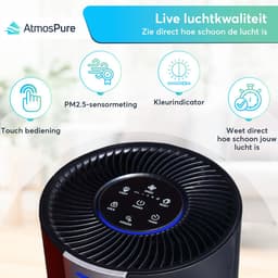 AtmosPure® CleanAir Luchtreiniger - Air Purifier met vervangbaar HEPA 13 Koolstof filter + Extra filter - CADR 250 m³/h - Zwart - Voor 98 m² - Werkt tegen huisstofmijt, hooikoorts, allergie, -3 standen + stille slaapstand - Luchtkwaliteit Sensor — thumbnail 4