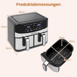 COSTWAY Heteluchtfriteuse, 2 kamers, Airfryer 8,5 l met kijkvenster, Sync Cook & Match Finish, digitaal touchscreen en 360° hete lucht, 2100 W, vaatwasmachinebestendig — thumbnail 3