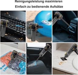 Wishdor Handstofzuiger auto 16000Pa - Draadloze kruimeldief met blaas- en zuigfunctie - Met 9 opzetstukken en LED display - Voor auto en thuis - Zwart goud - 21,4 x 4,8 x 20 cm — thumbnail 2