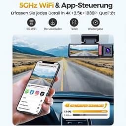 FOSMET Dashcam Voor Auto - 3-kanaals - Ultra 4K resolutie - Nachtzicht - WiFi en GPS - 3,16 Inch IPS-Scherm - App‑bediening - G‑Sensor - Parkeerbewaking - 170° groothoeklens met WDR - Inclusief 32GB SD‑kaart — thumbnail 4