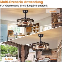 Plafondventilator met verlichting retro industrieel stil met afstandsbediening timer zwart metalen kooi 46 cm — thumbnail 4