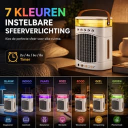 Mini Airco 4-in-1 – Draagbare Mobiele Luchtkoeler met Luchtbevochtiger – 5 Vernevelaars, 3 Nevelstanden, 2 Snelheden, Timer & LED – USB Bureauventilator Zonder Afvoerslang – Wit — thumbnail 3