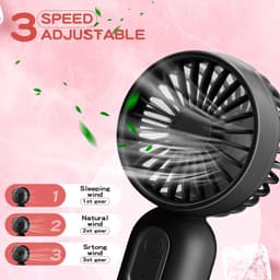Set van 6 mini draagbare ventilatoren, schattig en lichtgewicht, compact en draagbaar, 3 windsnelheden, USB oplaadbaar, unisex, geschikt voor binnen- en buitengebruik, make-up en op reis (zwart, roze, wit) — thumbnail 5