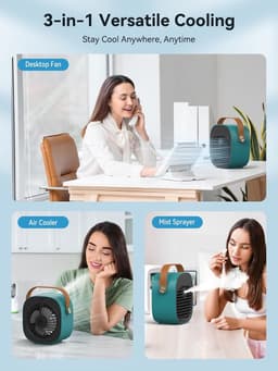 Draagbare airconditioner – Oplaadbare mini-airco (5200 mAh) met 3 snelheidsstanden, 5-10 uur gebruiksduur, stille bureauventilator, persoonlijke luchtkoeler voor thuis, slaapkamer, reizen, kantoor en buitengebruik.（Groente） — thumbnail 5