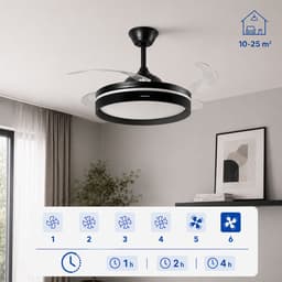 Plafondventilator met licht, stil, intrekbare bladen, 6 snelheden, DC-motor, afstandsbediening InnovaGoods — thumbnail 2