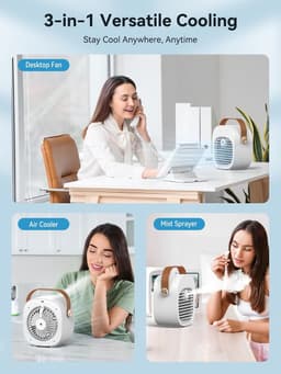 Draagbare airconditioner – Oplaadbare mini-airco (5200 mAh) met 3 snelheidsstanden, 5-10 uur gebruiksduur, stille bureauventilator, persoonlijke luchtkoeler voor thuis, slaapkamer, reizen, kantoor en buitengebruik.（Wit） — thumbnail 2