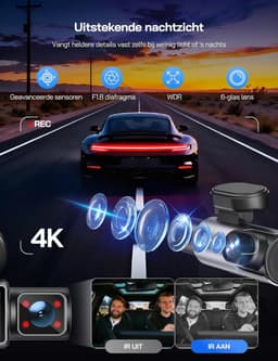 3-kanaals Dashcam - 4K Resolutie - Super Nachtzicht - Ingebouwde Wifi - Voor Auto's — thumbnail 3