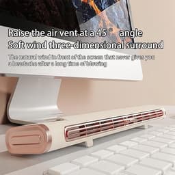 Staande torenventilator USB oplaadbaar, multifunctionele bladloze bureauventilator voor scherm, muur en tafel, stille ventilator voor slaapkamer kantoor studentenkamer, verstelbare luchtuitlaat, grote luchtvolume, crème roségoud design — thumbnail 3
