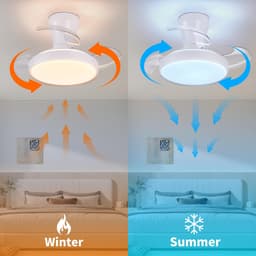 Epochglo Plafondventilator met Verlichting - Ø 55cm - 20W DC Motor - Fluisterstil - Dimbaar LED 3000-6500K - Reversibel (Winterstand) - Met Afstandsbediening - Onzichtbare bladen - Plafondlamp Ventilator Voor Slaapkamer & Woonkamer - Wit — thumbnail 5