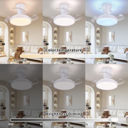 Epochglo Plafondventilator met Verlichting - Ø 55cm - 20W DC Motor - Fluisterstil - Dimbaar LED 3000-6500K - Reversibel (Winterstand) - Met Afstandsbediening - Onzichtbare bladen - Plafondlamp Ventilator Voor Slaapkamer & Woonkamer - Wit — thumbnail 3