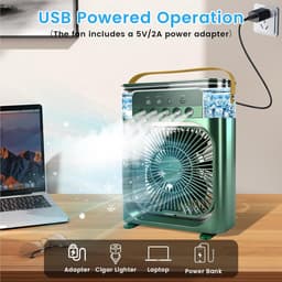 Draagbare airconditioner met ventilator, mini-verdampingskoeler met 5 sproeimondstukken, 3 windsnelheden, 3 timers, 7 kleuren LED-verlichting, 600 ml persoonlijke airconditioner/ventilator voor slaapkamer, kantoor en camping (groen) — thumbnail 5
