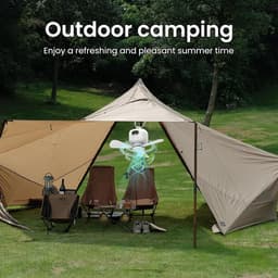 Plafondventilator - Draagbare Plafondventilator - Kampeerventilator - Oplaadbare Camping Ventilator - met Led Verlichting - 8000 mAh Plafondventilator voor Tent - Multifunctionele Tentventilator - met Haak en Afstandsbediening - 3 Snelheden - Wit — thumbnail 5
