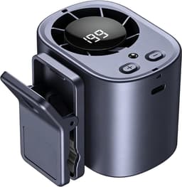 LISM - Autoventilator met clip, LED-display en nachtlampje, 360° draaibare hogesnelheidsventilator, USB-oplaadbare persoonlijke ventilator, handsfree clipventilator, Geschikt voor auto, kantoor, camping en buitengebruik in de zomer (grijs). — thumbnail 1