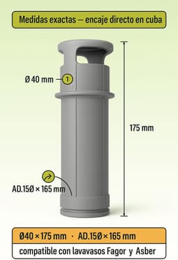 Vaatwasmachine Element - Verwarmingselement Overloopstop - Vaat Reinigen - Specifieke Pasvorm - Ø40 x 175 mm - Metaal — thumbnail 3