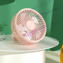Draagbare oplaadbare bureauventilator met ledverlichting en haken – ventilator met 1200 mAh-accu voor tenten en reizen — thumbnail 5