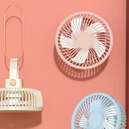 Draagbare oplaadbare bureauventilator met ledverlichting en haken – ventilator met 1200 mAh-accu voor tenten en reizen — thumbnail 2