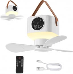 kampeer ventilator - fan - plafondventilator - ventilator - plafondventilator met verlichting - plafondventilator lamp - plafonventilator afstandsbediening- kampeerventilator accu - draagbare plafond ventilator - geel - 7200mAh — thumbnail 1