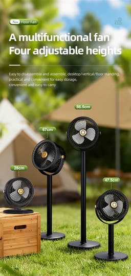 Intrekbare staande circulatieventilator op zonne-energie, USB voeding, krachtige luchtstroom, 3-in-1 multifunctioneel, voor thuisgebruik en buiten kamperen — thumbnail 4