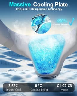 Draagbare nekventilator met grote ijskoelplaat, nekventilator, mobiele airconditioning, stil, 6000 mAh, USB-oplaadbaar, 360° koeling, luchtuitlaat achter, 3 koelstanden voor op reis, kantoor - wit — thumbnail 4