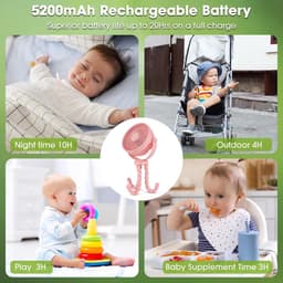 Kinderwagen Ventilator USB Oplaadbaar – 5200 mAh – 360° Draaibaar – Stil – 3 Snelheden – Flexibele Tripod – Roze — thumbnail 3