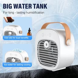 Mini airconditioner - Kleine airconditioner - Oplaadbare persoonlijke luchtkoeler - Mini airconditioner met drie snelheden - Mini watergekoelde luchtkoeler - Stille tafelventilator voor thuis, slaapkamer, op reis, op kantoor, binnen en buiten - Wit — thumbnail 5