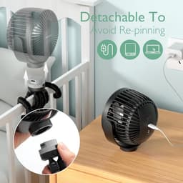 Kinderwagen Ventilator – USB Oplaadbaar – 8000 mAh – 360° Draaibaar – 4 Snelheden – Clipventilator met LED Nachtlamp – Zwart — thumbnail 3