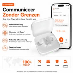 AI TWS Translator Pro Draadloze Vertaal Oordopjes - Real-Time AI Vertaling via TransKit App - Bluetooth 5.4 - HD Noise Reduction - 360° Stereo - USB-C - Witte — thumbnail 3