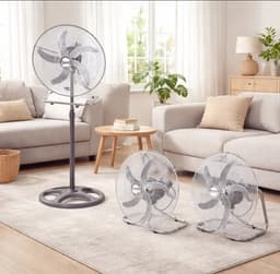 Staande Ventilator 3-in-1 - Vloer Tafel en Wandventilator - 3 Snelheden & Oscillatie - 60W Aluminium Bladen - Zilver — thumbnail 3